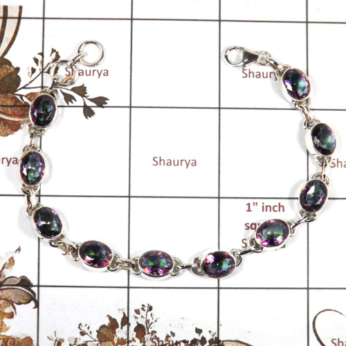 Mystic Cut B - SPB902-Party Look Cut Gemstone Plain Setting Bracelet 925 Sterling Silver Wholesale Collection