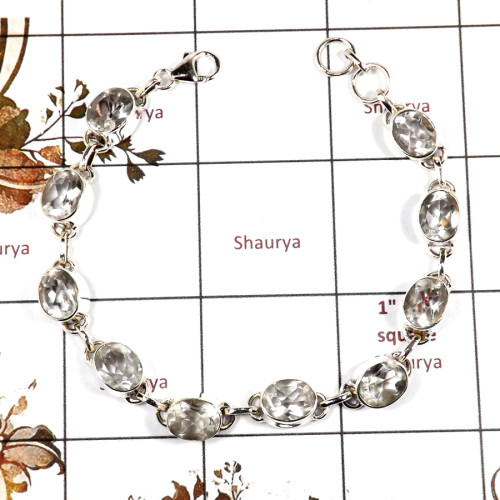 Crystal Cut D - SPB902-Party Look Cut Gemstone Plain Setting Bracelet 925 Sterling Silver Wholesale Collection