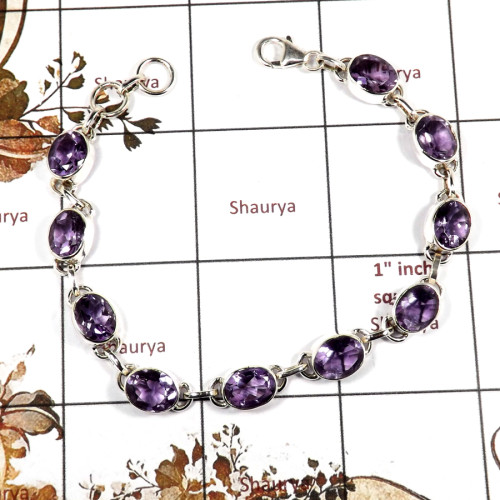 Amethyst Cut E - SPB902-Party Look Cut Gemstone Plain Setting Bracelet 925 Sterling Silver Wholesale Collection