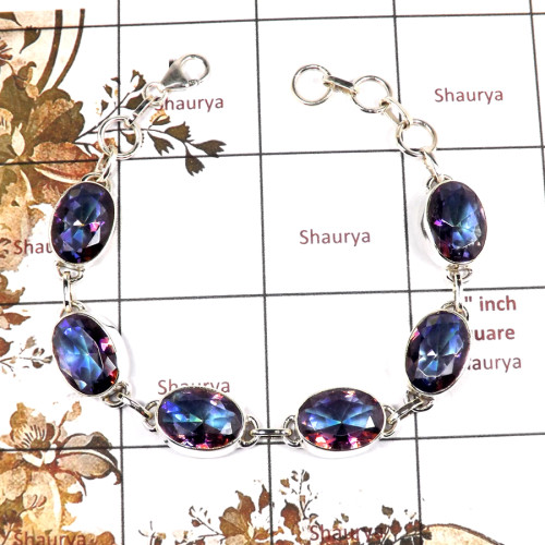 Mystic Cut A - SPB901-Gorgeous Cut Gemstone 925 Sterling Silver Bracelet Handmade Design