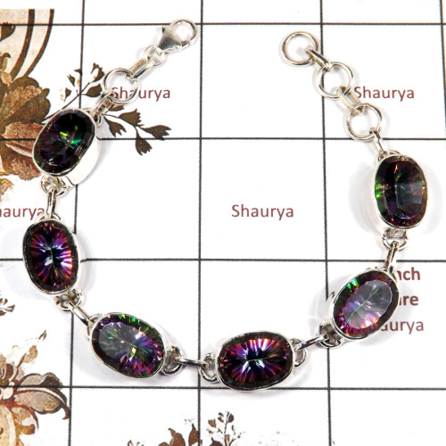 Mystic Cut B - SPB901-Gorgeous Cut Gemstone 925 Sterling Silver Bracelet Handmade Design