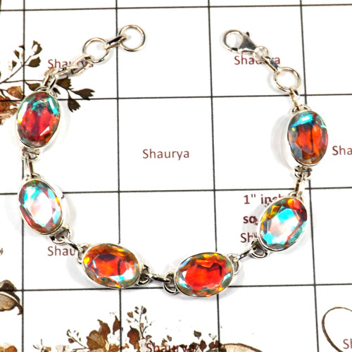 Rainbow Mystic Cut C - SPB901-Gorgeous Cut Gemstone 925 Sterling Silver Bracelet Handmade Design