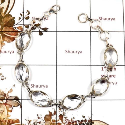 Crystal Cut E - SPB901-Gorgeous Cut Gemstone 925 Sterling Silver Bracelet Handmade Design