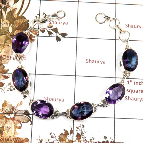 Amethyst & Mystic Cut O - SPB901-Gorgeous Cut Gemstone 925 Sterling Silver Bracelet Handmade Design