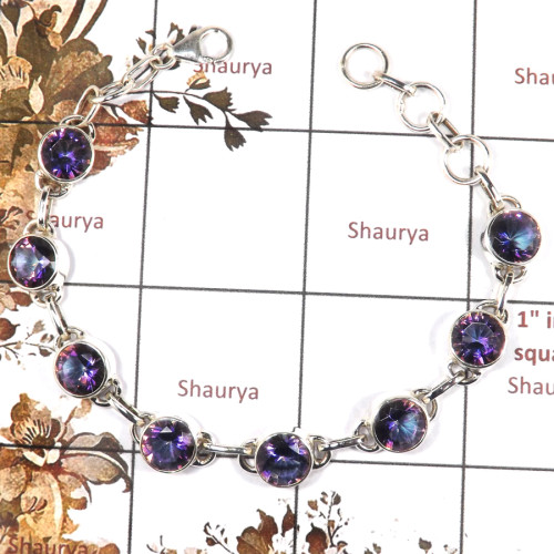 Mystic Cut A - SPB900-Handmade Design Semiprecious Cut Gemstone Bracelet 925 Sterling Silver