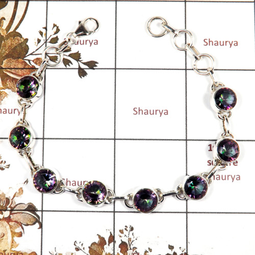 Mystic Cut B - SPB900-Handmade Design Semiprecious Cut Gemstone Bracelet 925 Sterling Silver
