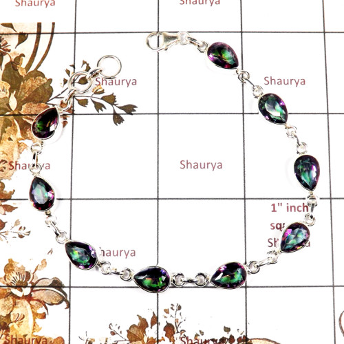 Mystic Cut A - SPB899-Indian Company Handmade Design Bracelet 925 Sterling Silver Cut Gemstone