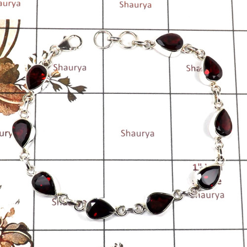 Garnet Cut B - SPB899-Indian Company Handmade Design Bracelet 925 Sterling Silver Cut Gemstone