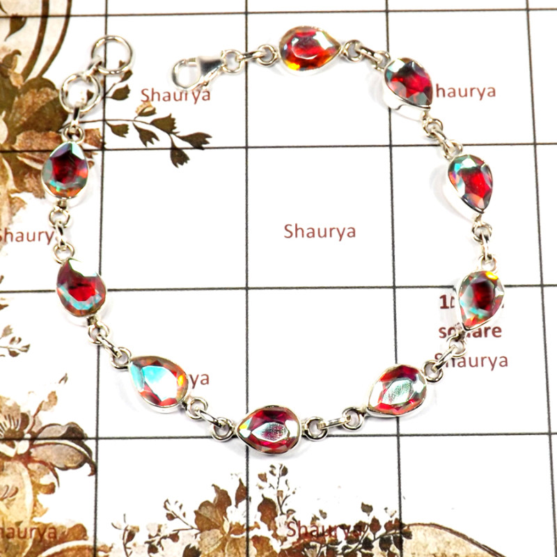 Rainbow Mystic Cut C - SPB899-Indian Company Handmade Design Bracelet 925 Sterling Silver Cut Gemstone