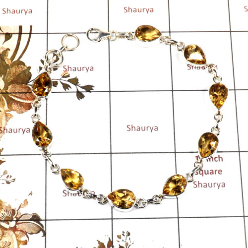 Citrine Cut O - SPB899-Indian Company Handmade Design Bracelet 925 Sterling Silver Cut Gemstone