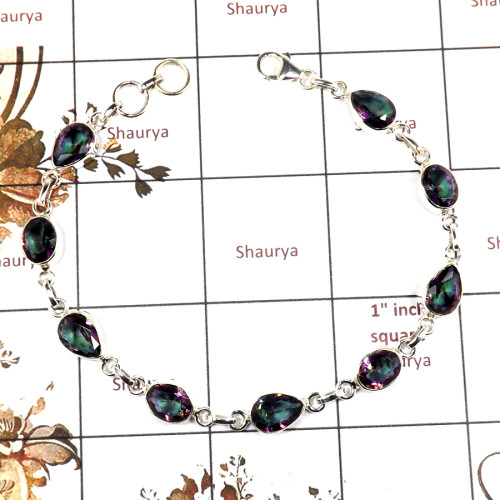 Mystic Cut A - SPB898-Solid 925 Sterling Silver Bracelet Pretty Look Cut Gemstone Handmade Collection