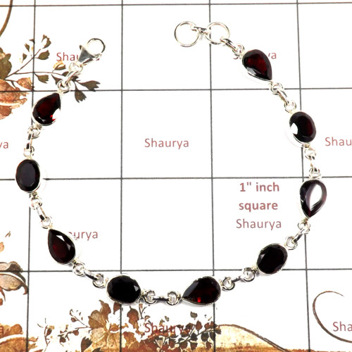 Garnet Cut B - SPB898-Solid 925 Sterling Silver Bracelet Pretty Look Cut Gemstone Handmade Collection