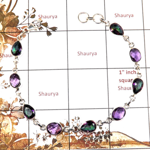 Amethyst & Mystic Cut D - SPB898-Solid 925 Sterling Silver Bracelet Pretty Look Cut Gemstone Handmade Collection
