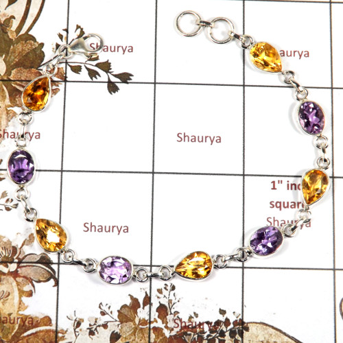 Amethyst & Citrine Cut O - SPB898-Solid 925 Sterling Silver Bracelet Pretty Look Cut Gemstone Handmade Collection