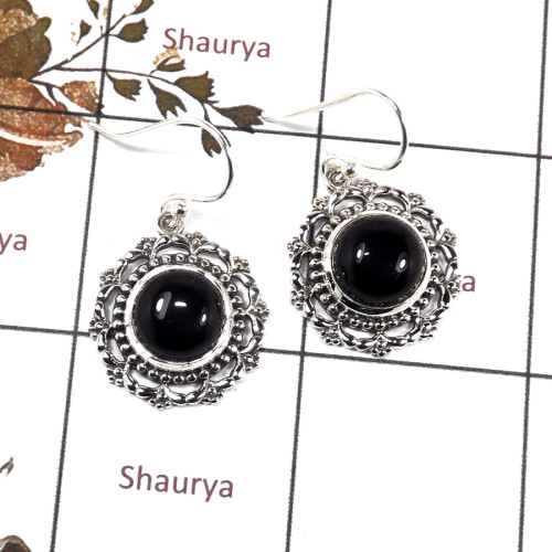 Black Onyx Cab A - CES947-Solid 925 Sterling Silver Casting Earrings Cab Gemstone handmade Collection