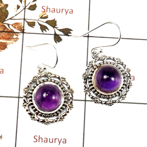Amethyst Cab B - CES947-Solid 925 Sterling Silver Casting Earrings Cab Gemstone handmade Collection