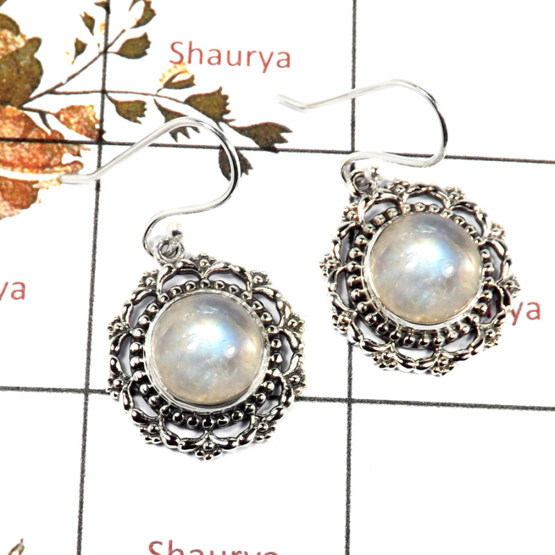 Rainbow Moonstone Cab D - CES947-Solid 925 Sterling Silver Casting Earrings Cab Gemstone handmade Collection
