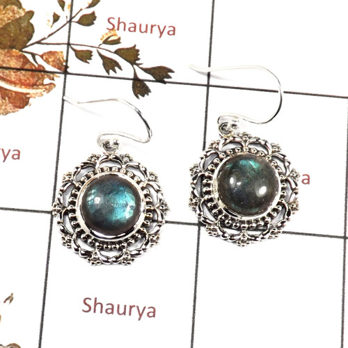 Labradorite Cab O - CES947-Solid 925 Sterling Silver Casting Earrings Cab Gemstone handmade Collection