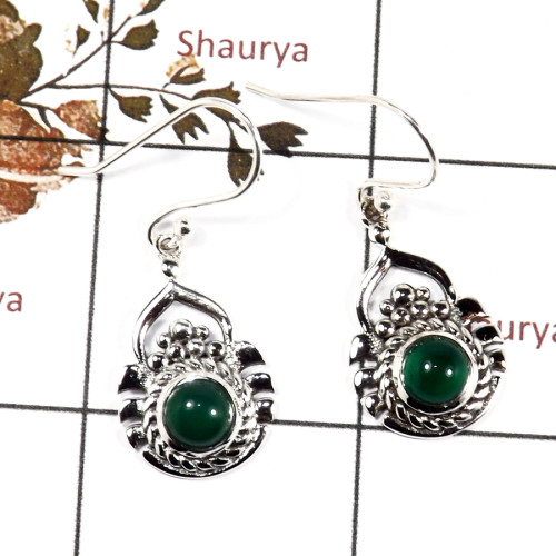 Green Onyx Cab A - CES946-Exclusive Design 925 Sterling Silver Casting Earrings Cab Gemstone