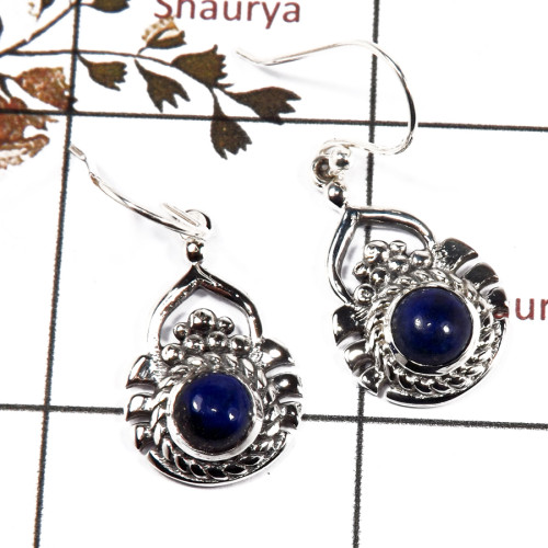 Lazuli Lapis Cab B - CES946-Exclusive Design 925 Sterling Silver Casting Earrings Cab Gemstone
