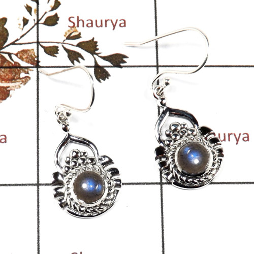Labradorite Cab C - CES946-Exclusive Design 925 Sterling Silver Casting Earrings Cab Gemstone