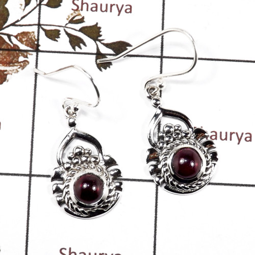 Garnet Cab D - CES946-Exclusive Design 925 Sterling Silver Casting Earrings Cab Gemstone