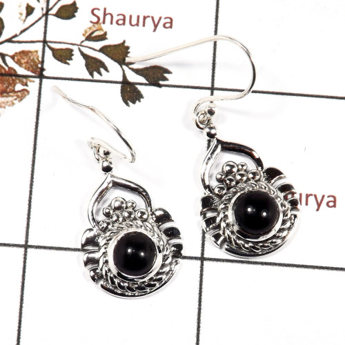 Black Onyx Cab E - CES946-Exclusive Design 925 Sterling Silver Casting Earrings Cab Gemstone