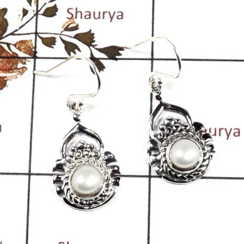 Pearl Cab O - CES946-Exclusive Design 925 Sterling Silver Casting Earrings Cab Gemstone Pearl Cab O - CES946-Exclusive Design 925 Sterling Silver Casting Earrings Cab Gemstone