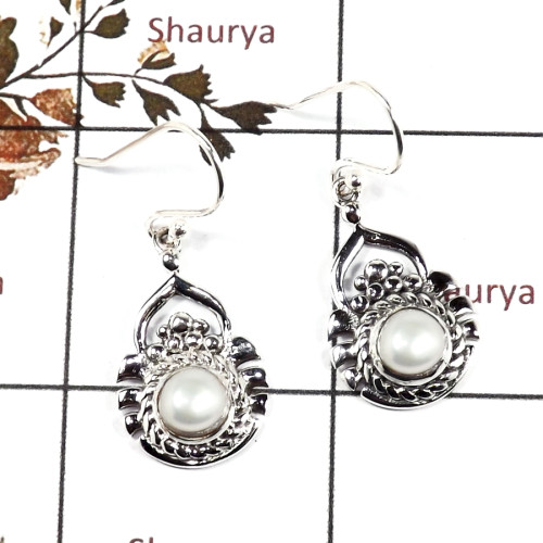 Pearl Cab O - CES946-Exclusive Design 925 Sterling Silver Casting Earrings Cab Gemstone