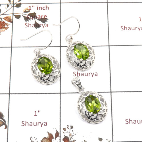 Peridot Cut B - SCS986-Exclusive Cut Gemstone 925 Silver Pendant Earrings Set Handmade Design
