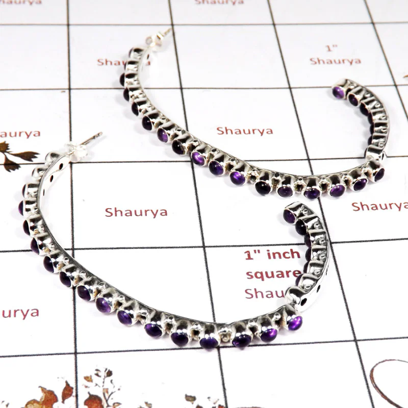 Amethyst Cab F - SDE710-Ultimate Look Gemstone 925 Silver Statement Long Earrings Handmade Design Amethyst Cab F - SDE710-Ultimate Look Gemstone 925 Silver Statement Long Earrings Handmade Design
