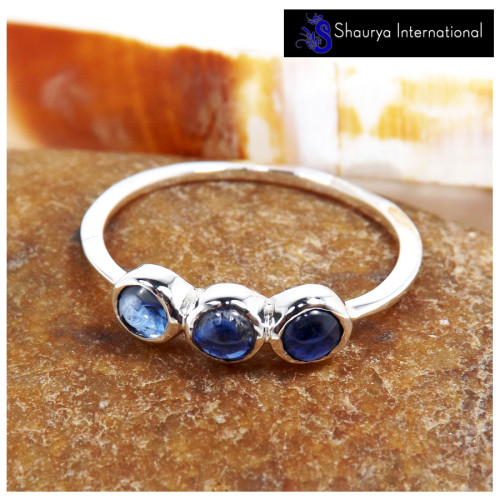 Kyanite Cab F - SFJ913-Exclusive Cabochon Gemstone Light Weight Trilogy Ring 925 Sterling Silver