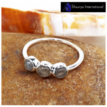 Labradorite Cab K - SFJ913-Exclusive Cabochon Gemstone Light Weight Trilogy Ring 925 Sterling Silver