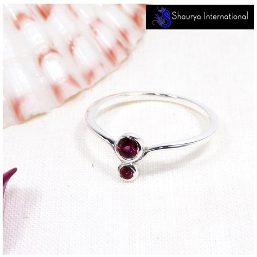 Rhodolite Garnet Cut F - SFJ912-Newly Design Two Stone Light Weight Midi Ring Solid 925 Sterling Silver