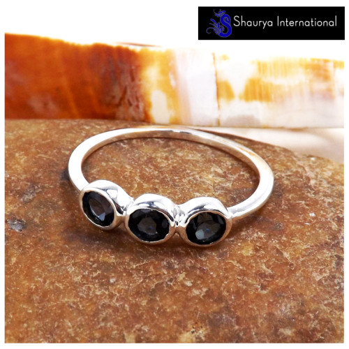 London Blue Topaz Cut A - SFJ911-Stunning Look Three Cut Gemstone Light Weight Ring 925 Sterling Silver