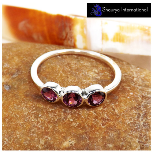 Rhodolite Garnet Cut E - SFJ911-Stunning Look Three Cut Gemstone Light Weight Ring 925 Sterling Silver