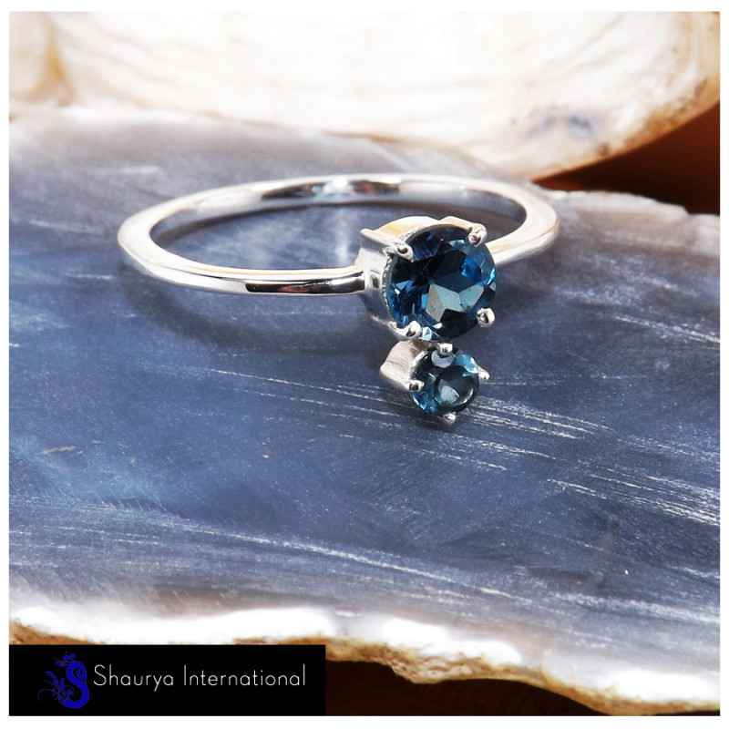 London Blue Topaz Cut A - SFJ909-Classic Faceted Cut Gemstone  925 Sterling Silver Handmade Rings