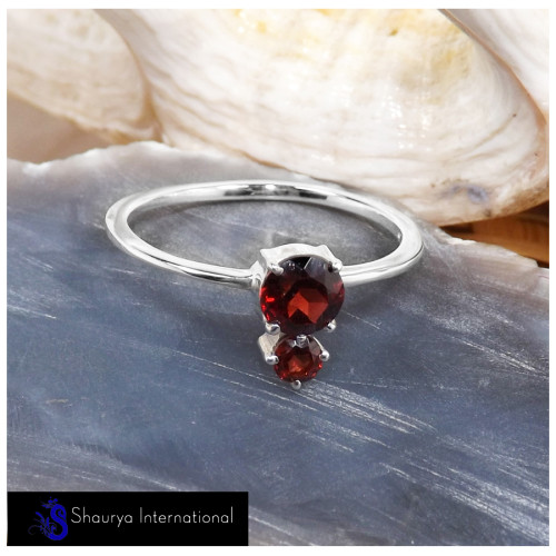 Garnet Cut D - SFJ909-Classic Faceted Cut Gemstone  925 Sterling Silver Handmade Rings