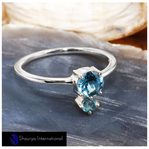Blue Topaz Cut G - SFJ909-Classic Faceted Cut Gemstone  925 Sterling Silver Handmade Rings