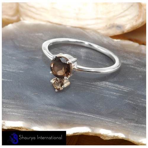 Smokey Cut O - SFJ909-Classic Faceted Cut Gemstone  925 Sterling Silver Handmade Rings