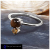 Tiger Eye Cab & Citrine Cut J - SFJ908-Superb Light Weight Cab & Cut Two Stone Midi Ring 925 Sterling Silver