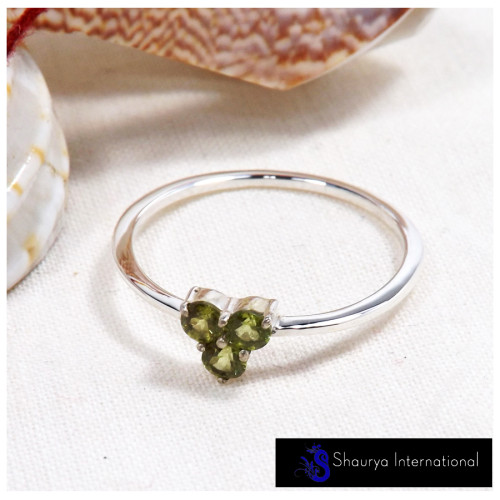 Peridot Cut D - SFJ906-Classic Light Weight Cut Gemstone Trilogy Ring 925 Sterling Silver