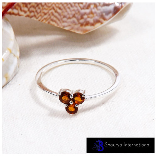 Citrine Cut E - SFJ906-Classic Light Weight Cut Gemstone Trilogy Ring 925 Sterling Silver