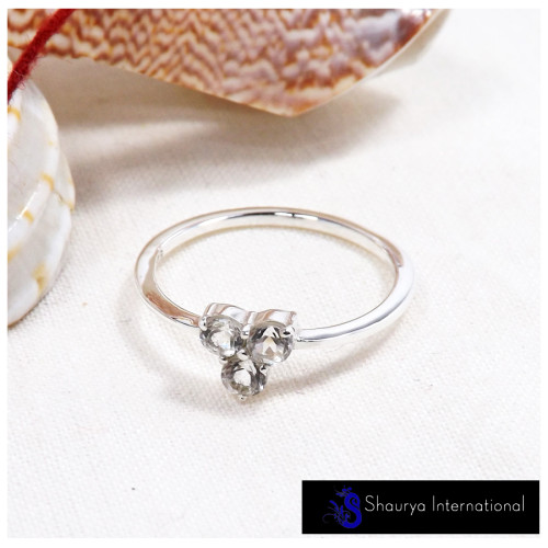 White Topaz Cut J - SFJ906-Classic Light Weight Cut Gemstone Trilogy Ring 925 Sterling Silver