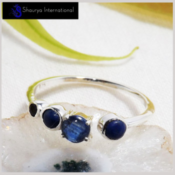Kyanite, Lapis & Iolite Cab A - SFJ905-Awesome Four Gemstone Light Weight Adjustable Ring 925 Sterling Silver