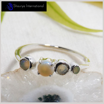 Ethiopian Opal Cab E - SFJ905-Awesome Four Gemstone Light Weight Adjustable Ring 925 Sterling Silver