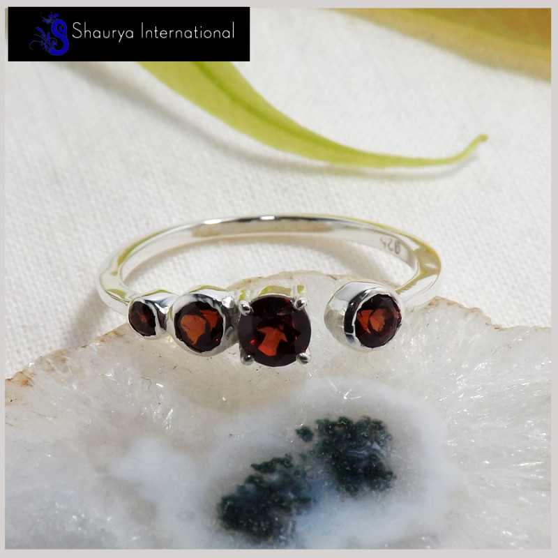 Garnet Cut E - SFJ904-Solid 925 Sterling Silver Light Weight Adjustable Midi Ring Four Cut Gemstone