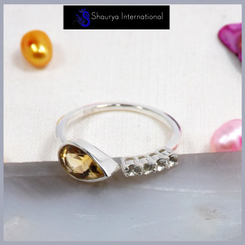 Citrine & White Topaz Cut D - SFJ903-Amazing Design Cut Gemstone Light Weight Tiny Ring 925 Sterling Silver