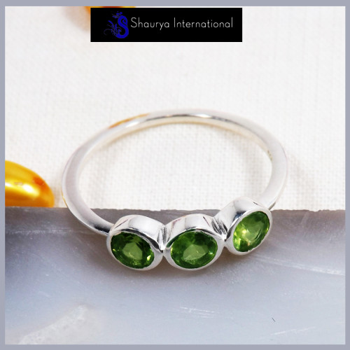 Peridot Cut J - SFJ903-Amazing Design Cut Gemstone Light Weight Tiny Ring 925 Sterling Silver