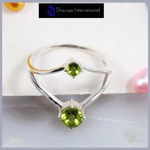 Peridot Cut K - SFJ903-Amazing Design Cut Gemstone Light Weight Tiny Ring 925 Sterling Silver